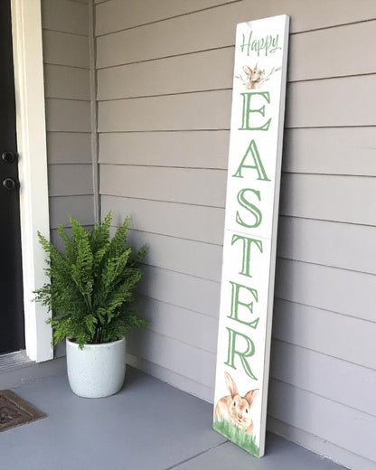 72" White And Green Solid Wood Happy Easter Easter Porch Sign HomeRoots