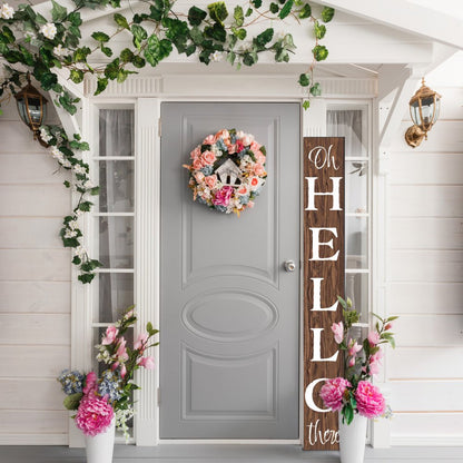 72" Brown And White Solid Wood Hello Porch Sign HomeRoots
