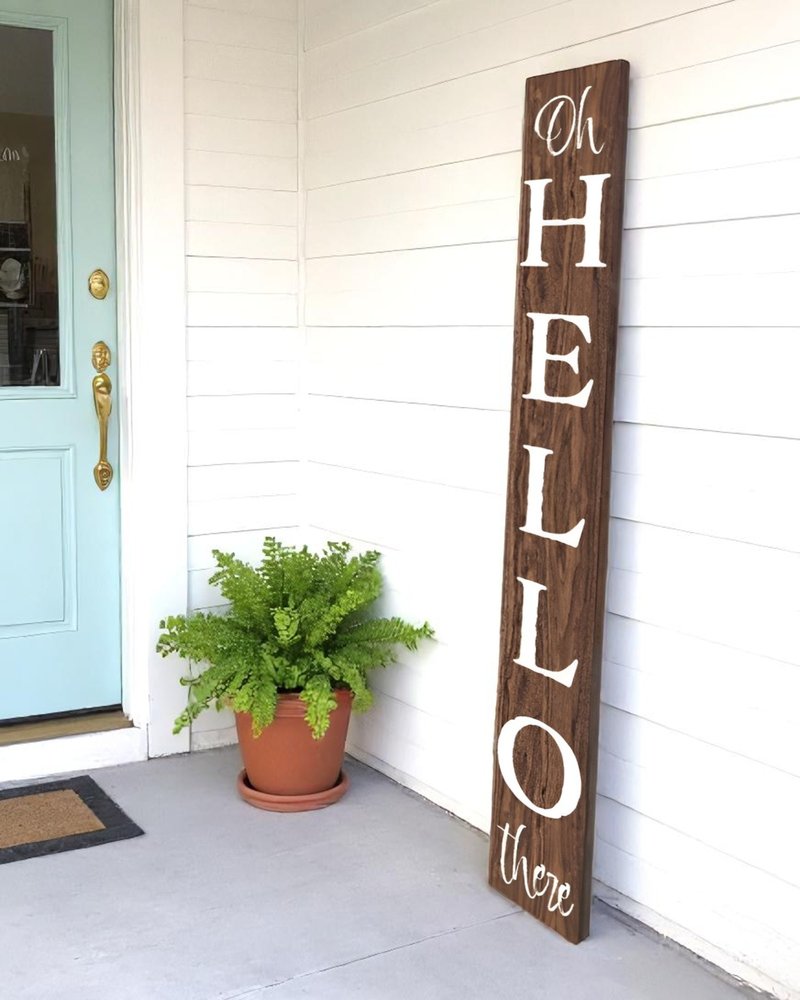 72" Brown And White Solid Wood Hello Porch Sign HomeRoots