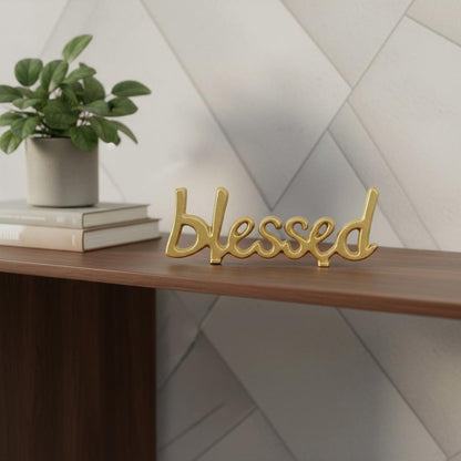8" Gold Cast Iron Blessed Hand Painted Tabletop Sculpture HomeRoots