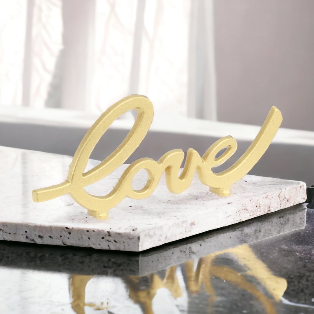 10" Gold Cast Iron Love Tabletop Sign HomeRoots