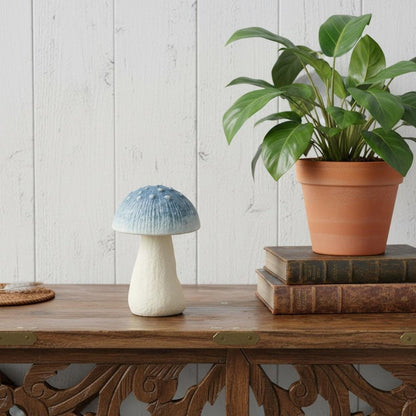 6" Blue And Off White Cast Iron Mushroom Tabletop Sculpture HomeRoots