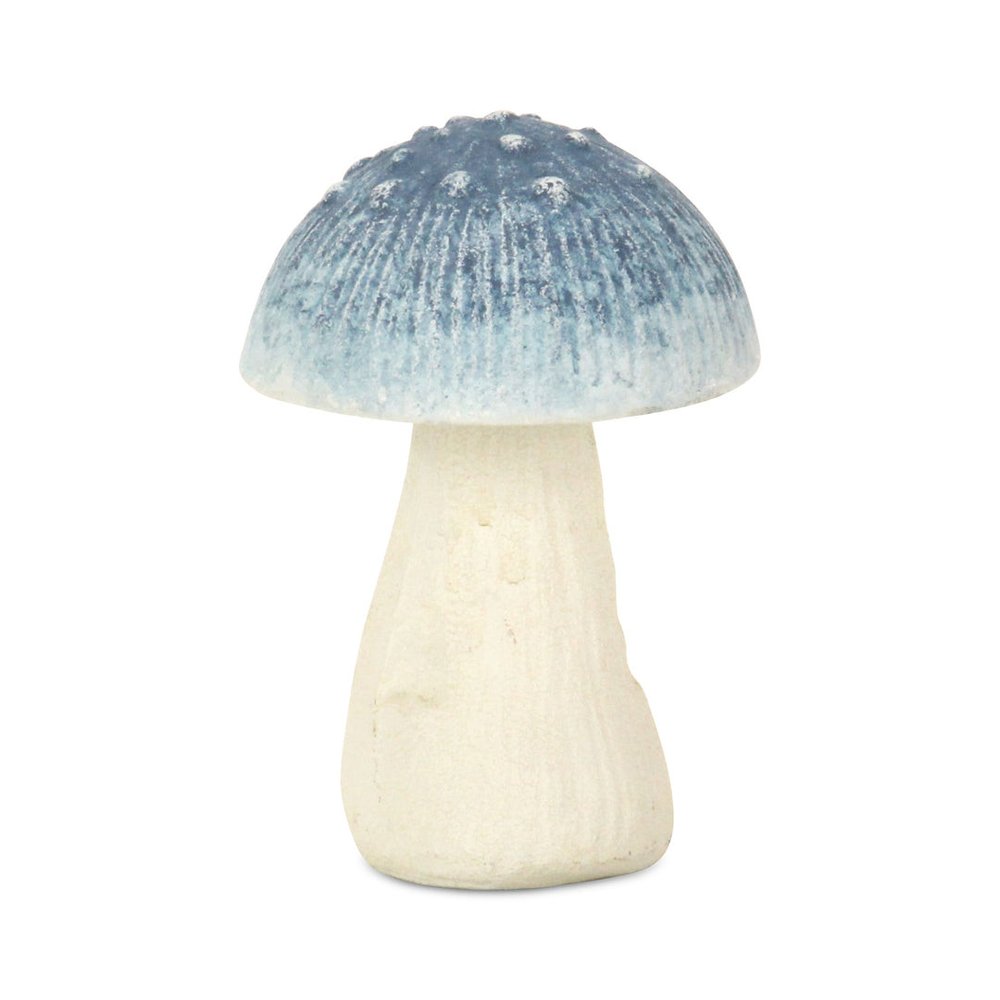 6" Blue And Off White Cast Iron Mushroom Tabletop Sculpture HomeRoots