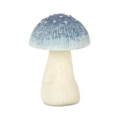 6" Blue And Off White Cast Iron Mushroom Tabletop Sculpture HomeRoots