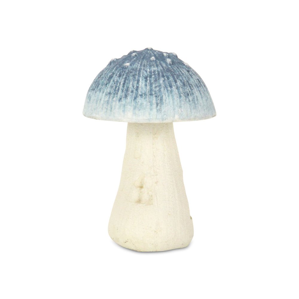 6" Blue And Off White Cast Iron Mushroom Tabletop Sculpture HomeRoots