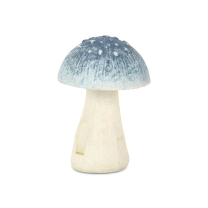6" Blue And Off White Cast Iron Mushroom Tabletop Sculpture HomeRoots