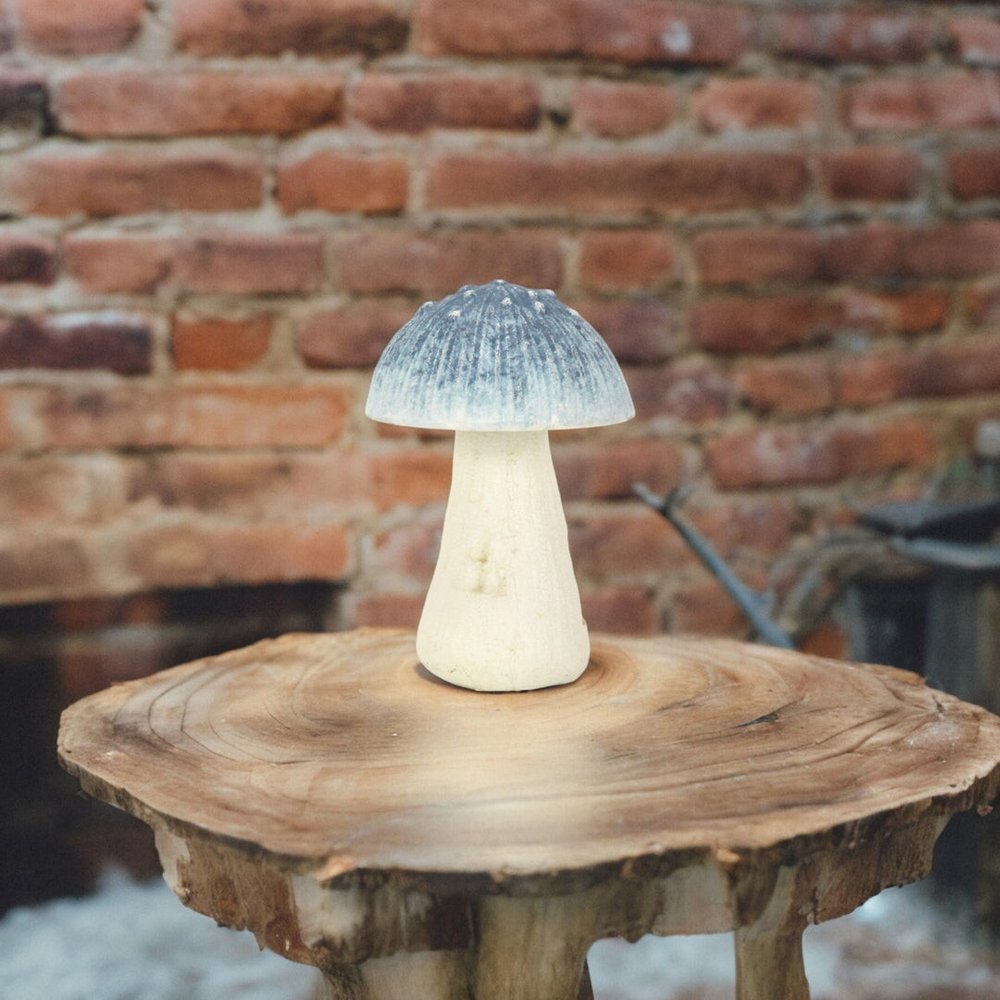 6" Blue And Off White Cast Iron Mushroom Tabletop Sculpture HomeRoots