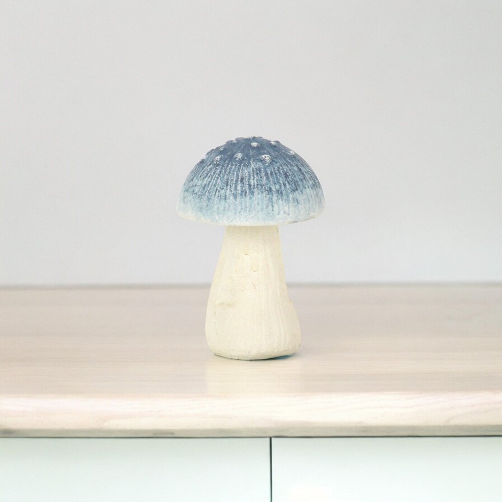 6" Blue And Off White Cast Iron Mushroom Tabletop Sculpture HomeRoots