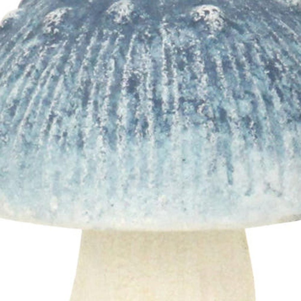 6" Blue And Off White Cast Iron Mushroom Tabletop Sculpture HomeRoots