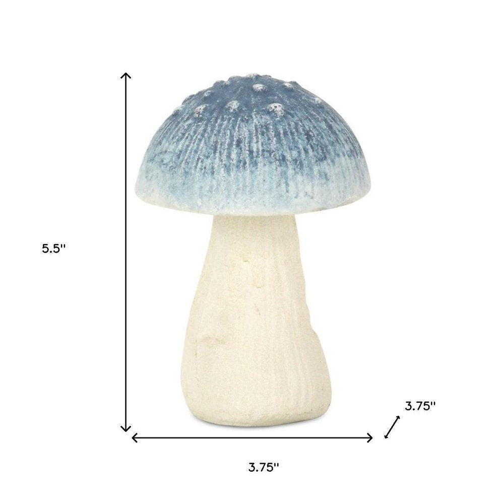 6" Blue And Off White Cast Iron Mushroom Tabletop Sculpture HomeRoots