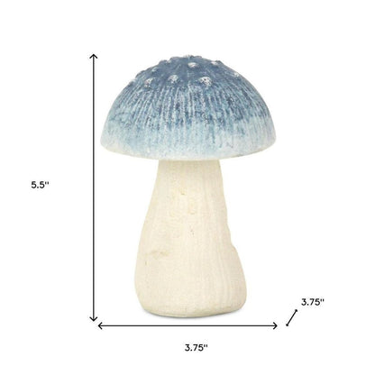 6" Blue And Off White Cast Iron Mushroom Tabletop Sculpture HomeRoots