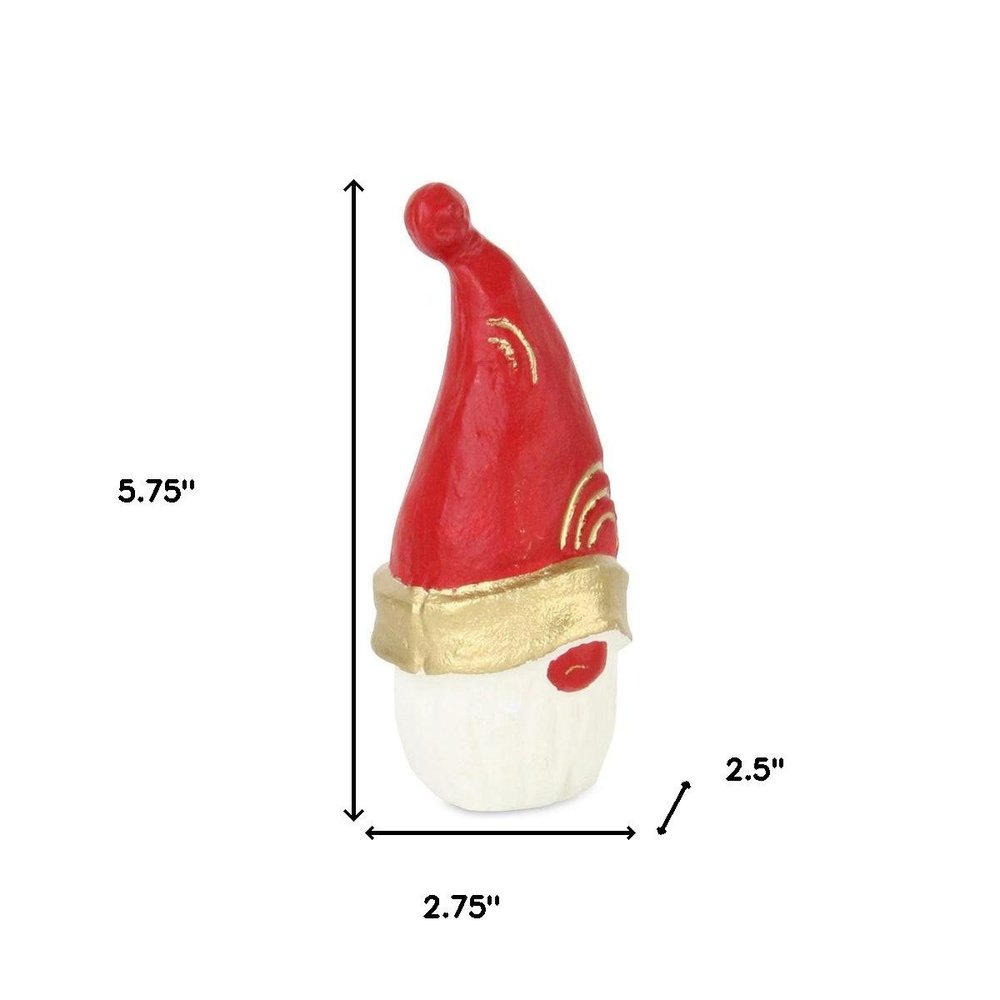 6" Red Gold And White Cast Iron Christmas Santa Gnome Figurine HomeRoots