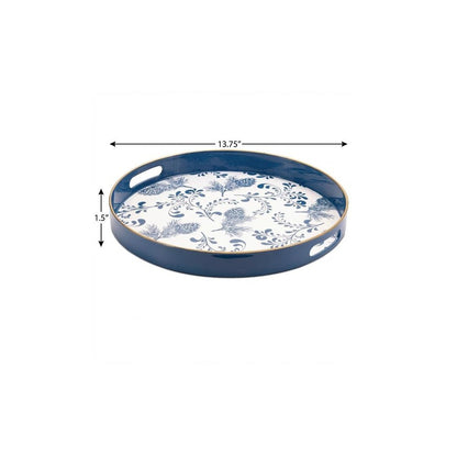 14" Blue White And Gold Pinecone Round Serving Tray HomeRoots