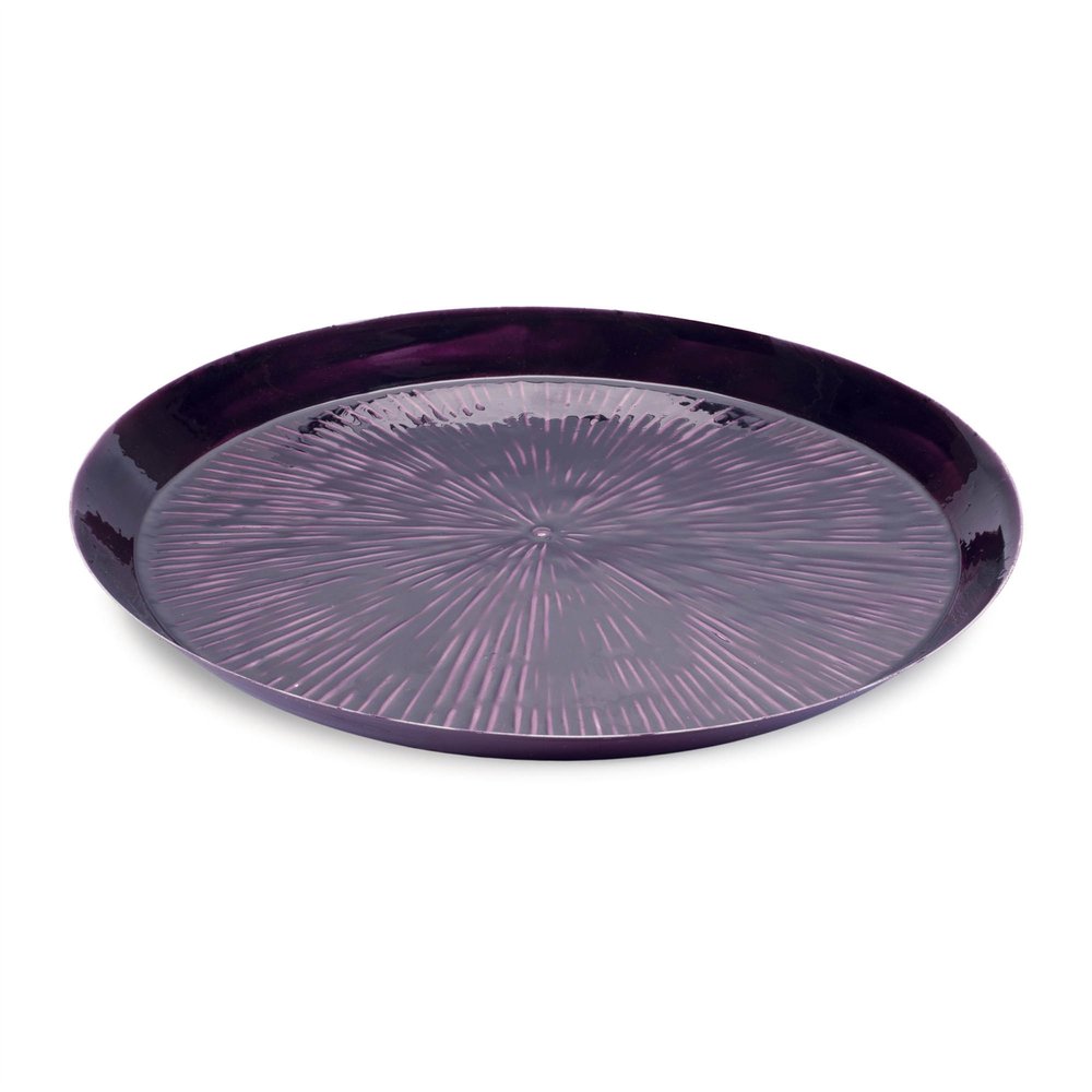 14" Purple Metal Etched Round Serving Tray HomeRoots