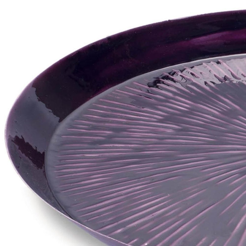 14" Purple Metal Etched Round Serving Tray HomeRoots