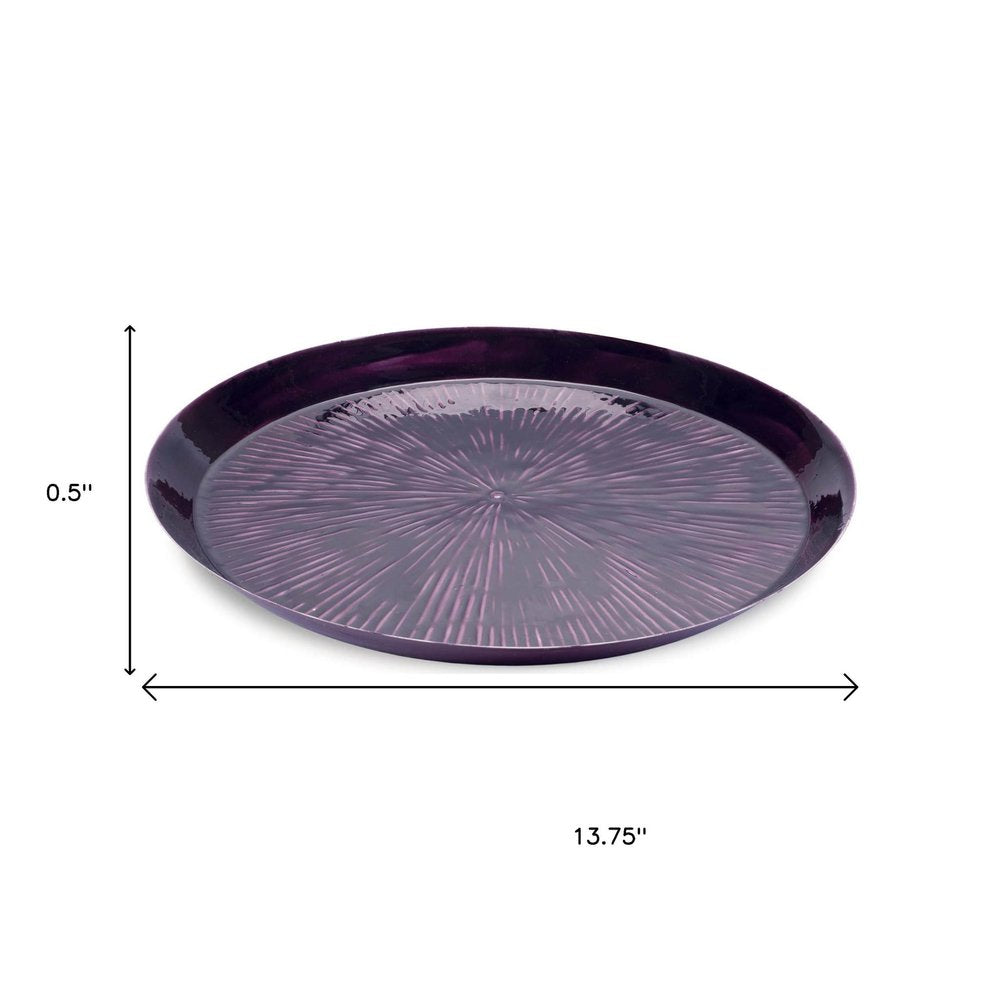 14" Purple Metal Etched Round Serving Tray HomeRoots
