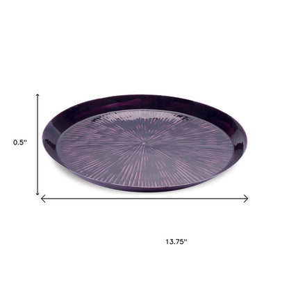 14" Purple Metal Etched Round Serving Tray HomeRoots