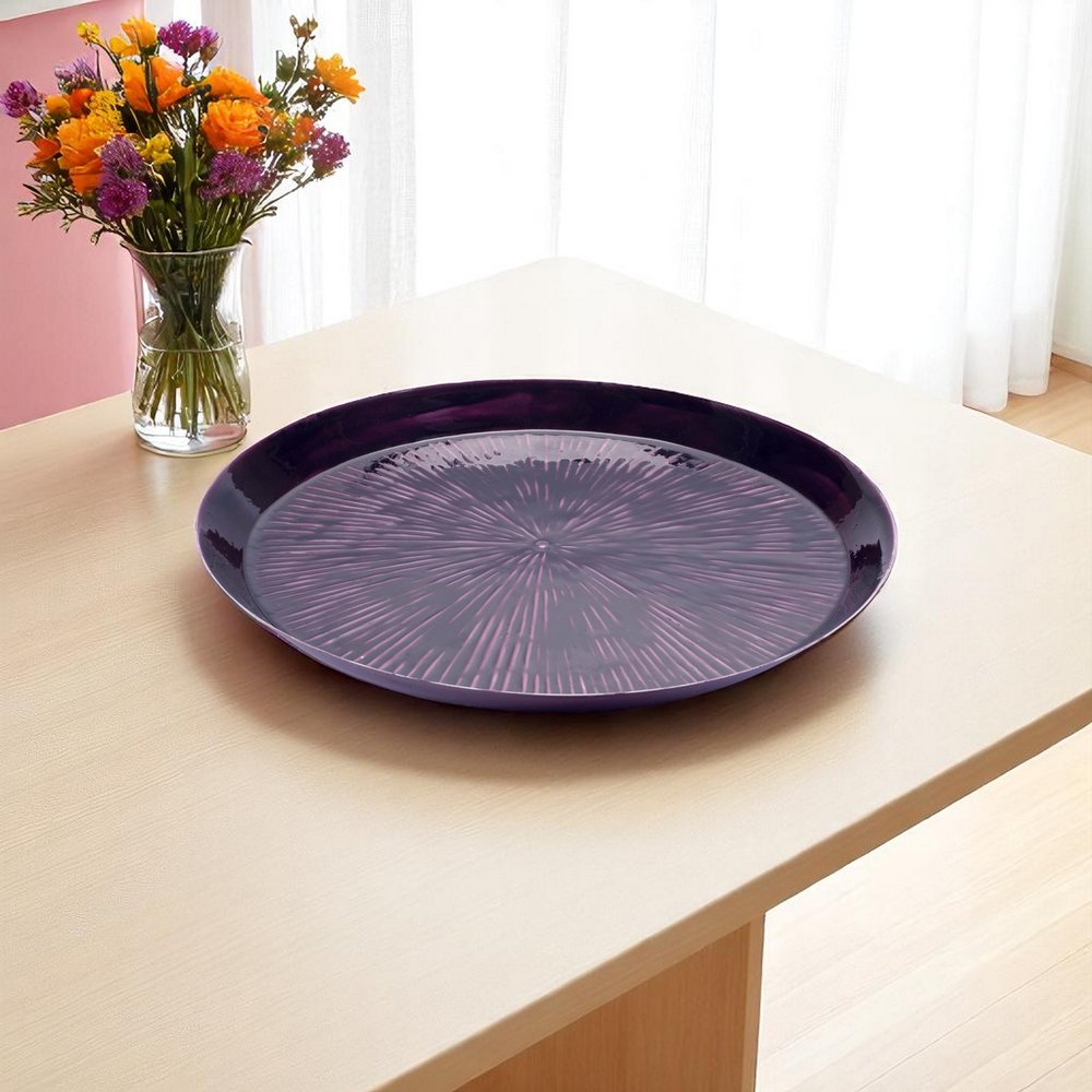 14" Purple Metal Etched Round Serving Tray HomeRoots