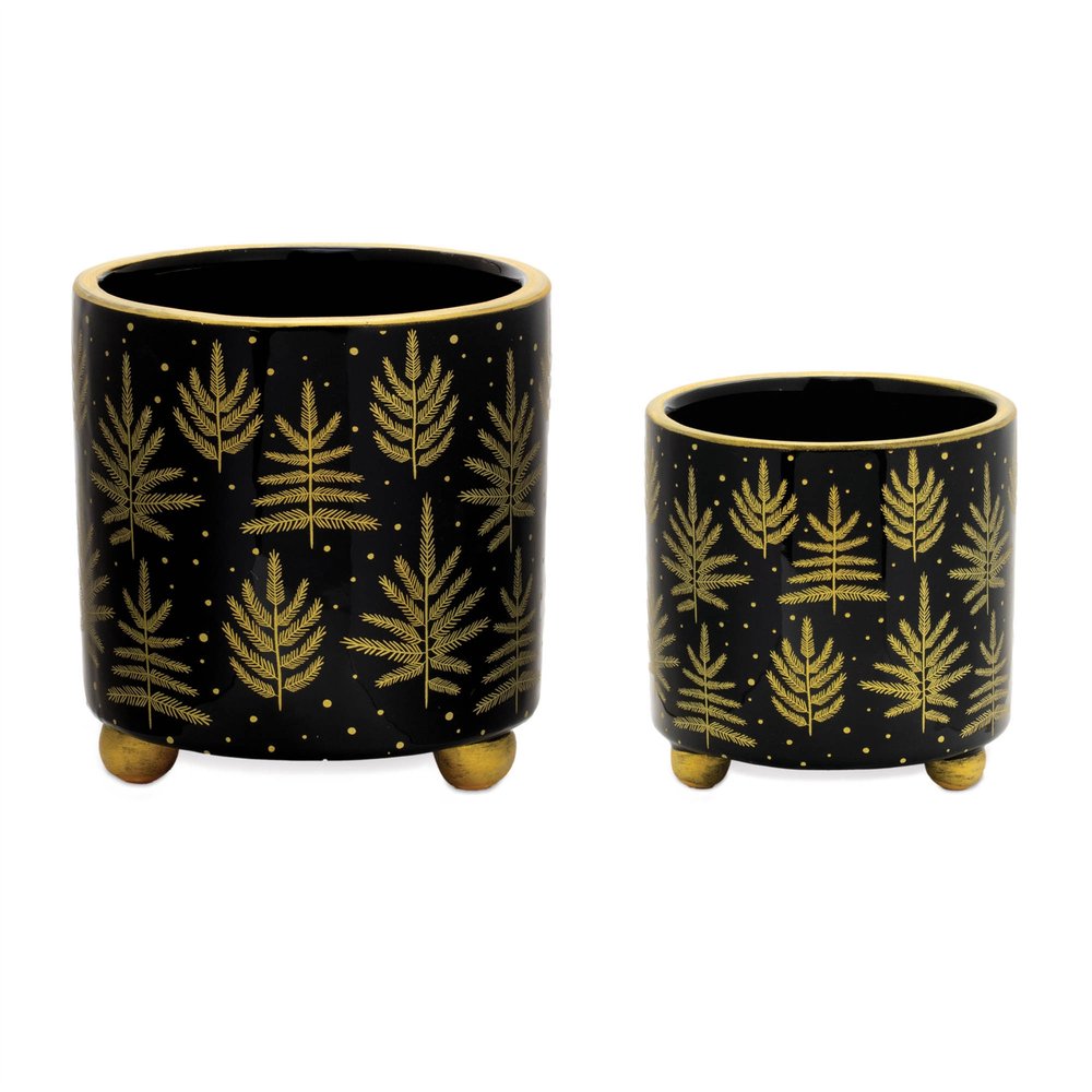 Set of Two Black And Gold Ceramic Pot Planters HomeRoots