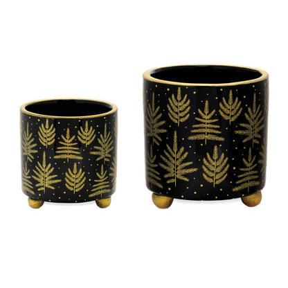 Set of Two Black And Gold Ceramic Pot Planters HomeRoots