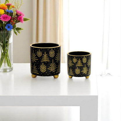 Set of Two Black And Gold Ceramic Pot Planters HomeRoots