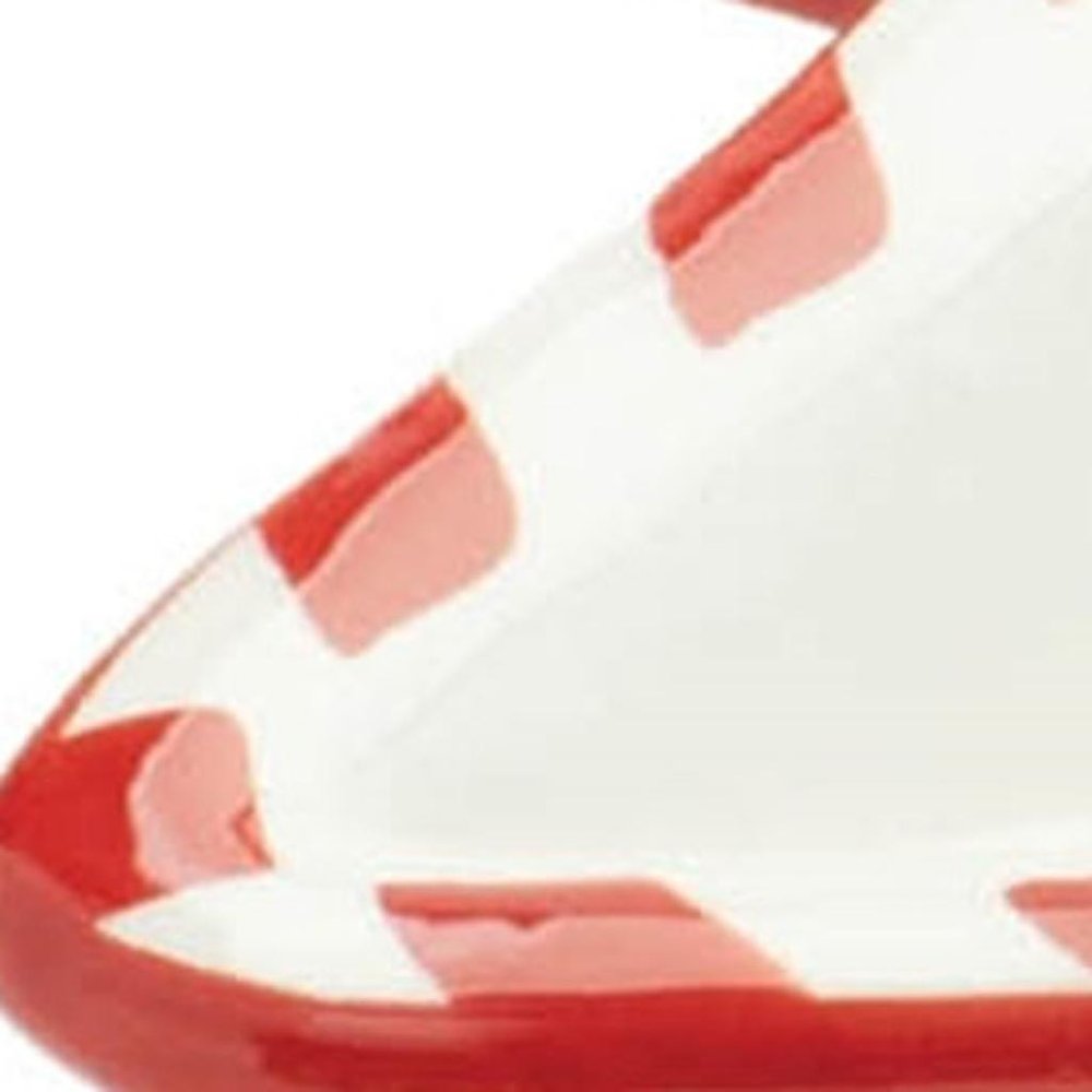 Set of Two Red And White Ceramic Tree Shaped Christmas Serving Trays HomeRoots