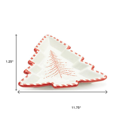 Set of Two Red And White Ceramic Tree Shaped Christmas Serving Trays HomeRoots