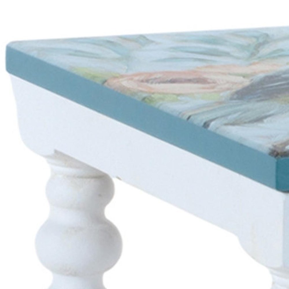 Set of Two Blue And White Solid and Manufactured Wood Floral Square Riser Tray HomeRoots