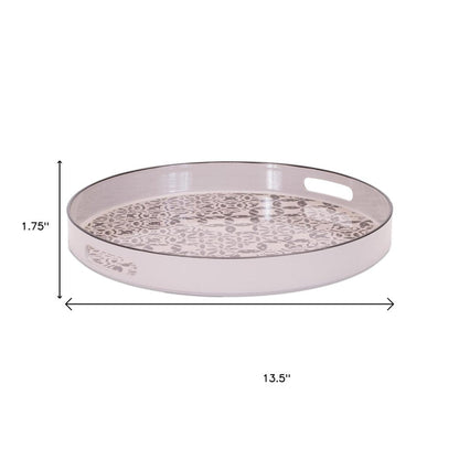 14" Cream And Gray Geometric Pad Print Round Serving Tray With Handles HomeRoots