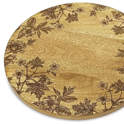 12" Brown Solid Wood Floral Round Serving Tray HomeRoots
