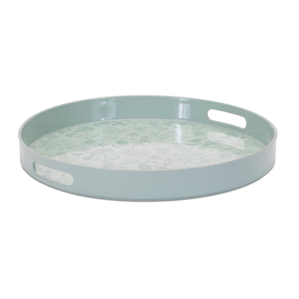 14" Pale Sage Mushrooms Round Serving Tray With Handles HomeRoots