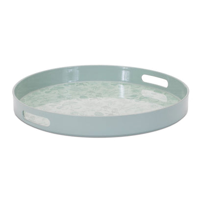 14" Pale Sage Mushrooms Round Serving Tray With Handles HomeRoots