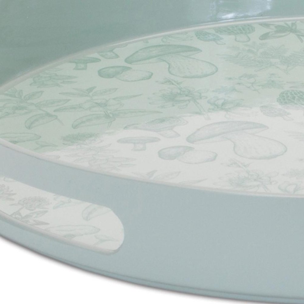 14" Pale Sage Mushrooms Round Serving Tray With Handles HomeRoots
