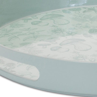14" Pale Sage Mushrooms Round Serving Tray With Handles HomeRoots
