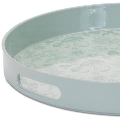 14" Pale Sage Mushrooms Round Serving Tray With Handles HomeRoots