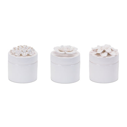 Set of Three White Ceramic Flowers Decorative Keepsake Boxes HomeRoots