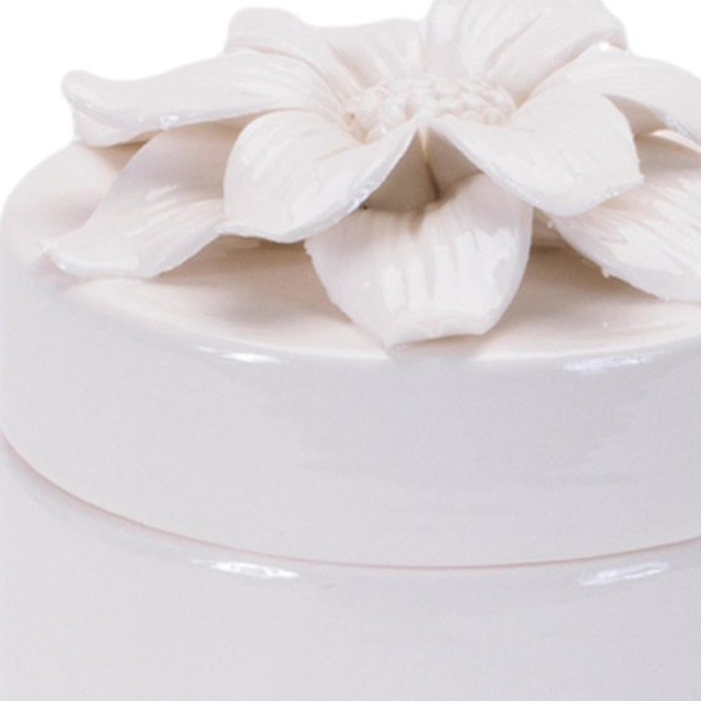 Set of Three White Ceramic Flowers Decorative Keepsake Boxes HomeRoots
