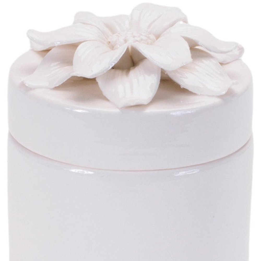 Set of Three White Ceramic Flowers Decorative Keepsake Boxes HomeRoots