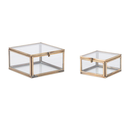 Set of Two Clear And Gold Glass Decorative Keepsake Boxes HomeRoots