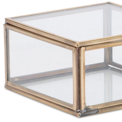 Set of Two Clear And Gold Glass Decorative Keepsake Boxes HomeRoots