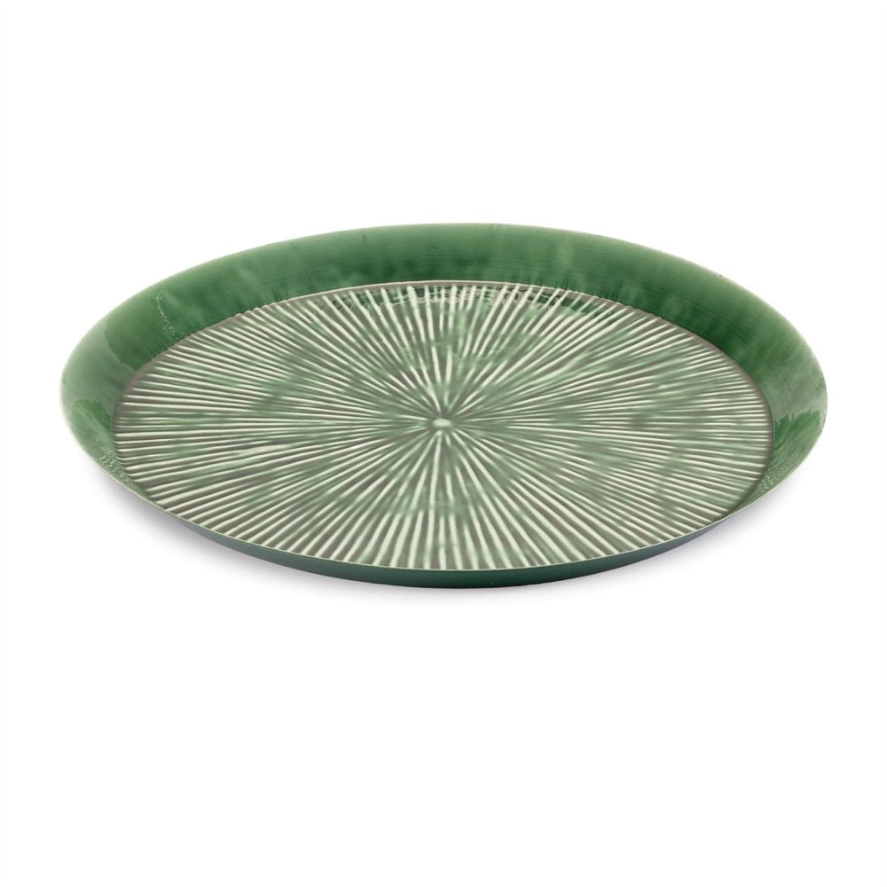 14" Green Metal Etched Round Serving Tray HomeRoots