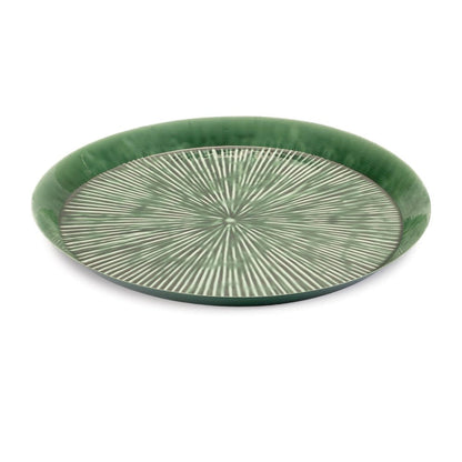 14" Green Metal Etched Round Serving Tray HomeRoots
