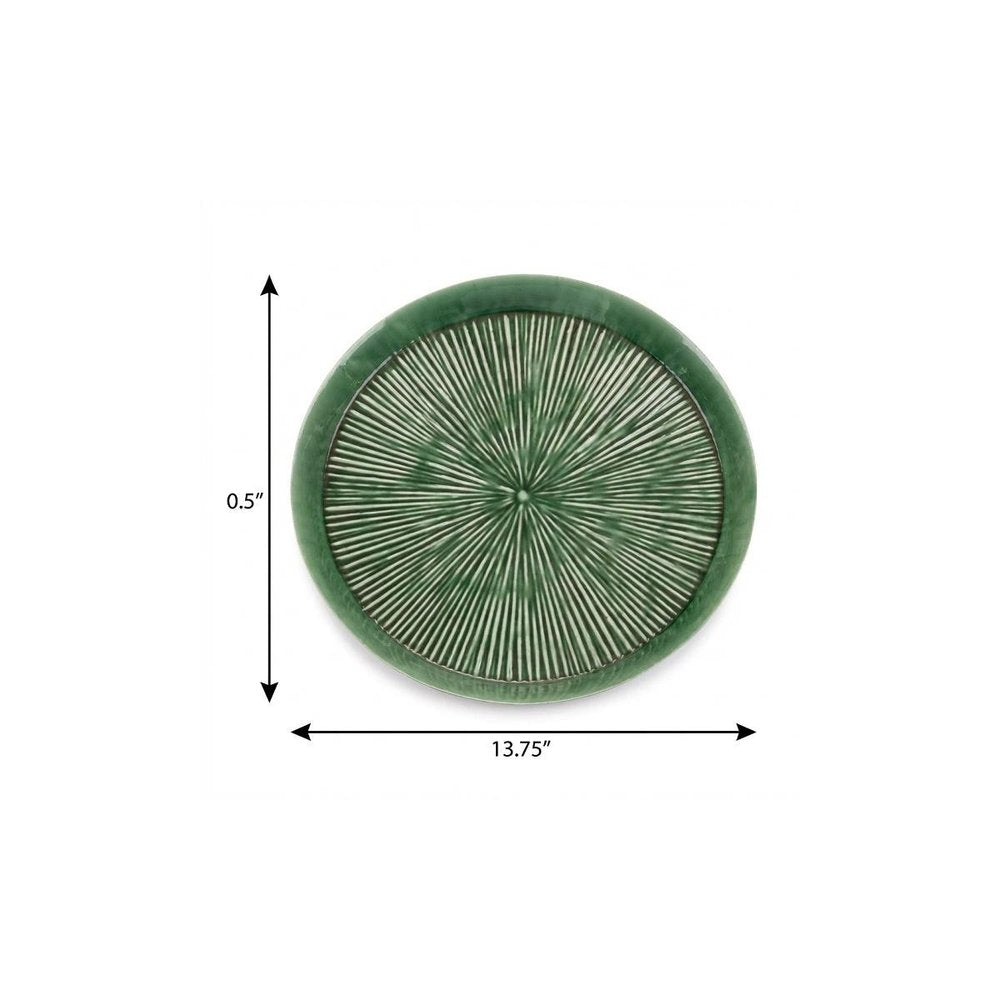14" Green Metal Etched Round Serving Tray HomeRoots