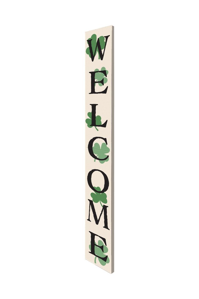 72" Off White Black And Green Solid Wood Shamrock Welcome Porch Sign HomeRoots