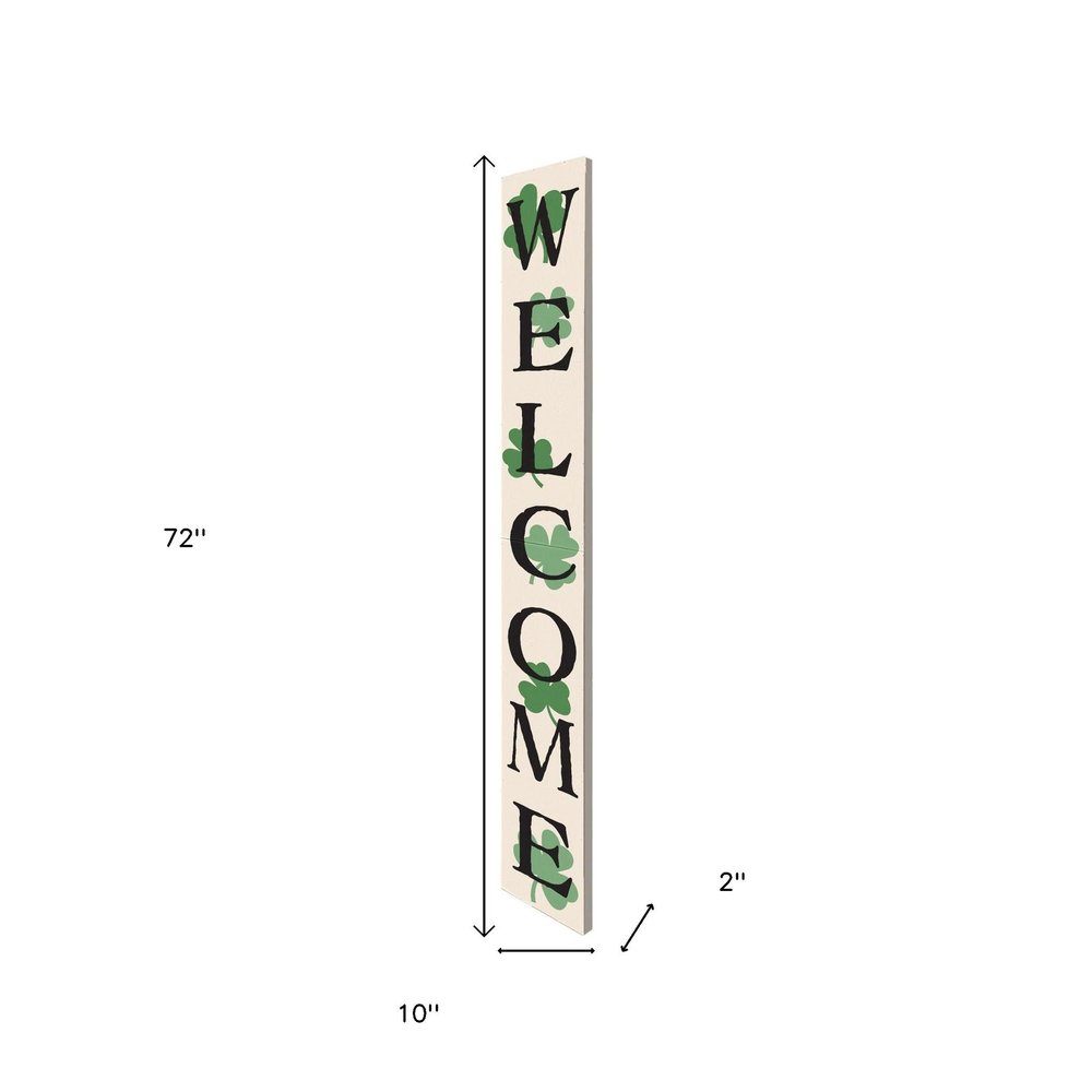 72" Off White Black And Green Solid Wood Shamrock Welcome Porch Sign HomeRoots