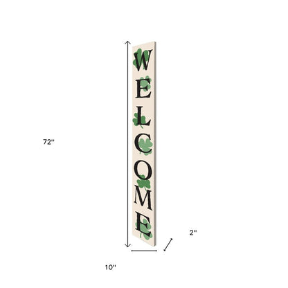 72" Off White Black And Green Solid Wood Shamrock Welcome Porch Sign HomeRoots