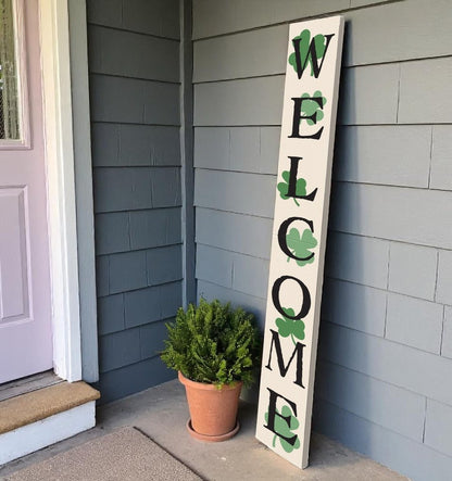 72" Off White Black And Green Solid Wood Shamrock Welcome Porch Sign HomeRoots
