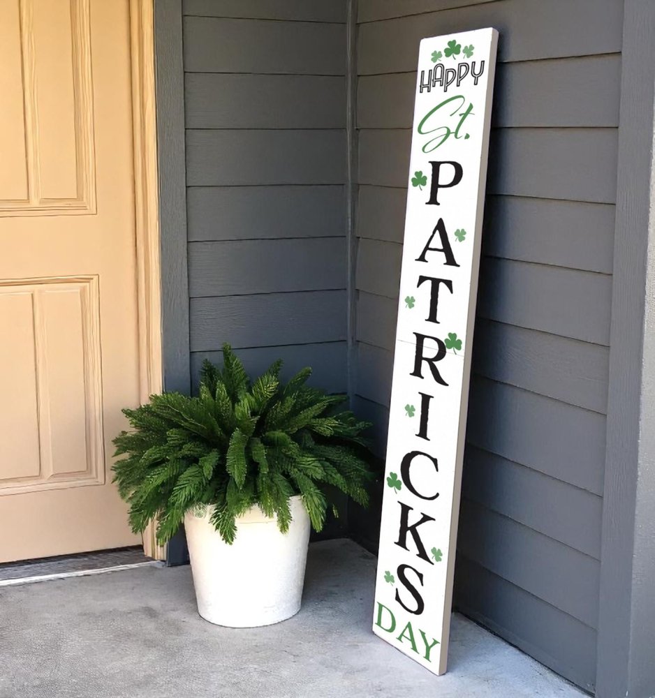 72" White Black And Green Solid Wood Happy St Patrick's Day Porch Sign HomeRoots