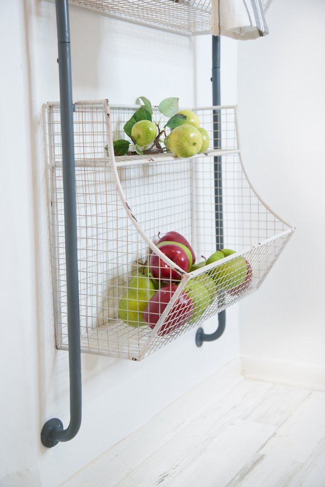 24" White And Gray Metal Baskets Wall Mounted Cubby Shelf HomeRoots
