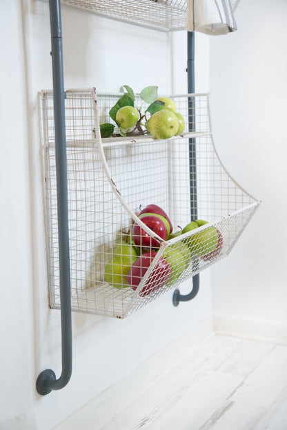 24" White And Gray Metal Baskets Wall Mounted Cubby Shelf HomeRoots